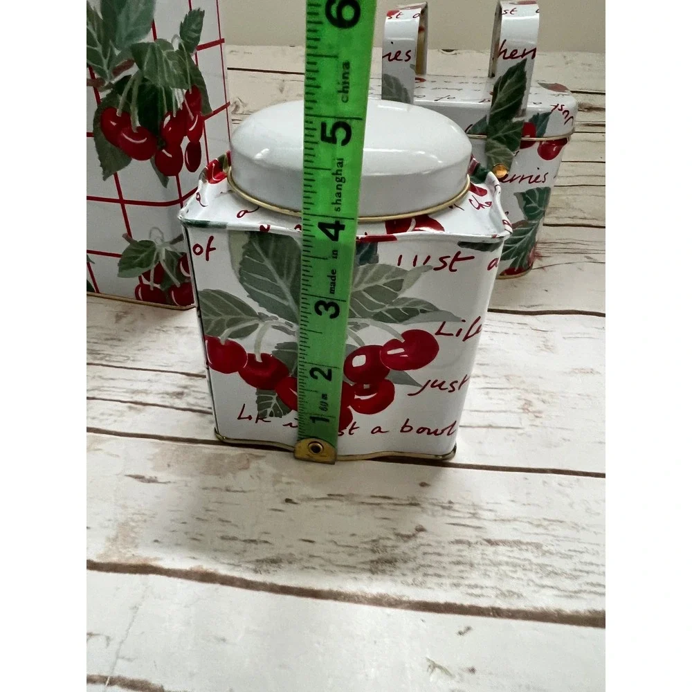 Department 56 Cherry Tin Set White Red Life Is Just A Bowl Of Cherries 3pc OS